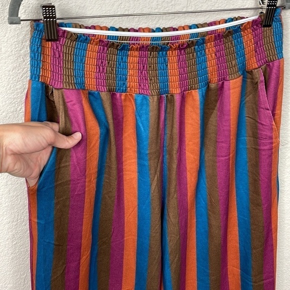 Miss Lulo Kai Autumn Stripes Wide Leg Pull On Pants Smocked Waist Sz XL - Picture 4 of 11
